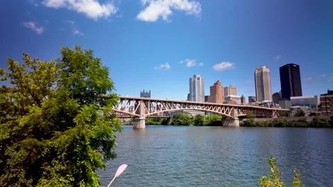 Pittsburgh city skyline. Located at the confluence of the Allegheny, Monong.. Stock Footage 282911483