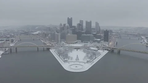 Pittsburgh covered in snow in winter Stock Footage 145547023