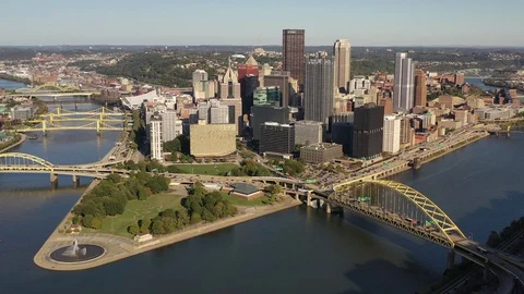 Pittsburgh Downtown Aerial Rotation Stock Footage
