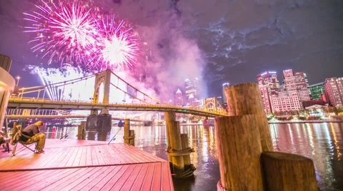 Pittsburgh Firework Motion Timelapse Stock-Footage 56419469