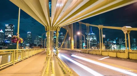 Pittsburgh Motion Timelapse Andy Warhol Bridge Stock Footage