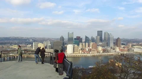 Pittsburgh Mt. Washington Partly Cloudy Fall Aerial 4K Stock Footage 137559969