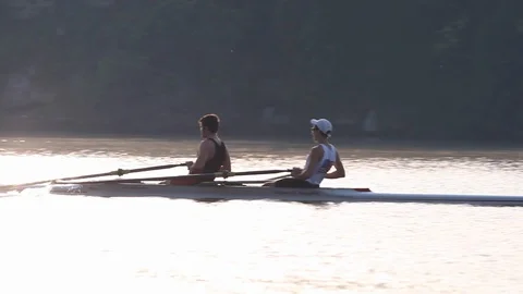 Pittsburgh River - Rowing Along Stock Footage 107142647