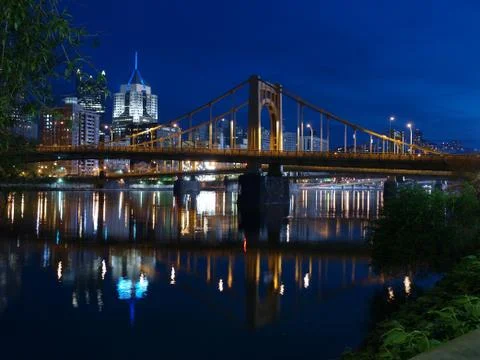 Pittsburgh riverfront night Stock Photos