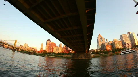Pittsburgh Skyline from the Allegheny River 1715 Stock Footage