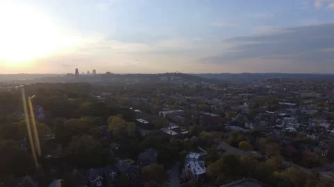 Pittsburgh Squirrel Hill Sunset Fall Aerial 4K 3 Video stock 137561698