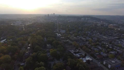 Pittsburgh Squirrel Hill Sunset Fall Aerial 4K Stock Footage 137561701