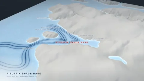 Pituffik space base north star bay greenland vector explainer 3d terrain rel Stock Footage 345902276