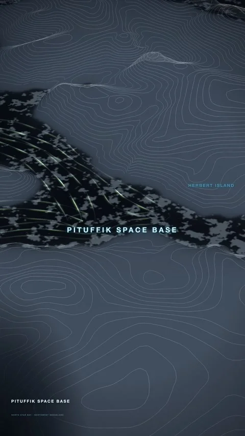 Pituffik space base north star bay greenland elevation isolines vertical 3d Stock Footage 345902828