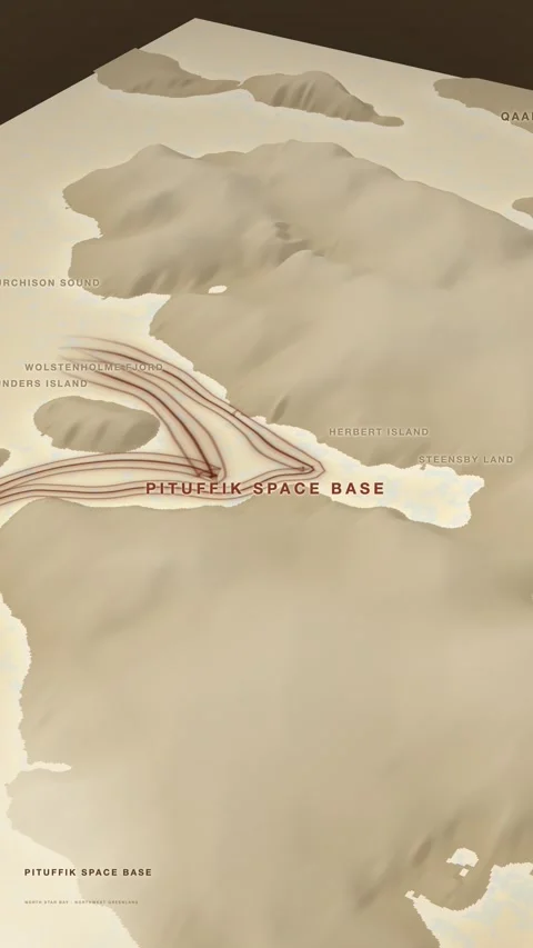 Pituffik space base north star bay greenland nautical chart vertical 3d terr Stock Footage 345902866