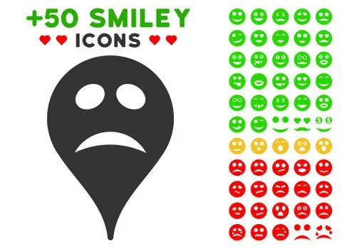 Pity Smiley Map Marker Icon with Bonus Emotion Set Stock Illustration