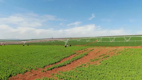 Pivot Irrigation System in a green field Stock Footage 125848458
