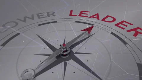 Pivot mechanism shifting, 3D compass rotating red needle toward LEADER Stock Footage 310433811