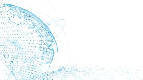 Pixel 3D blue shining globe of Earth in rotating with wave particles Stock Footage 86002997