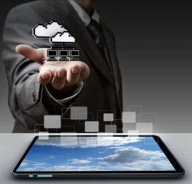 Pixel 3d cloud network Illustrazione stock