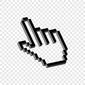 Pixel 3d hand pointer isolated. Omline cursor for links and selection of actions Illustrazione stock