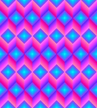 Pixel 3D Synthwave Diamond Block Seamless Pattern Illustrazione stock