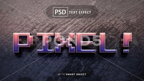 Pixel 3d text effect editable PSD Template