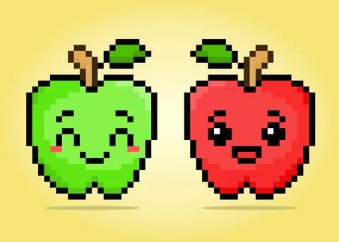 Pixel 8 bit apple character. Fruit in Vector illustration for game assets. 스톡 일러스트