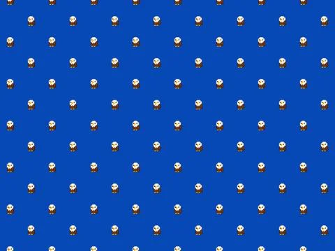 Pixel 8 bit bald eagle background - high res seamless pattern Stock Illustration