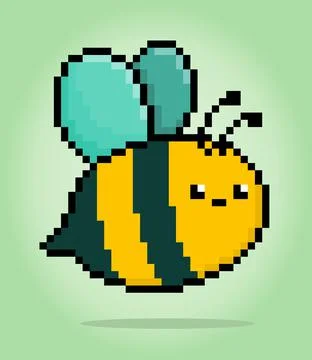 Pixel 8 bit bee. Animal game assets in vector illustrations. Illustrazione stock