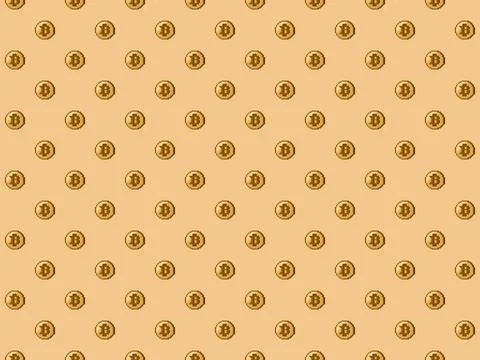 Pixel 8 bit bitcoin background - seamless high res pixel art pattern Stock Illustration