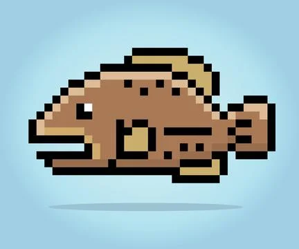 Pixel 8 bit brown trout fish. Animals for game assets in vector illustration. Illustrazione stock