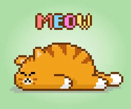 Pixel 8 bit cat is sleeping. Pets for game assets in vector illustrations. Illustrazione stock