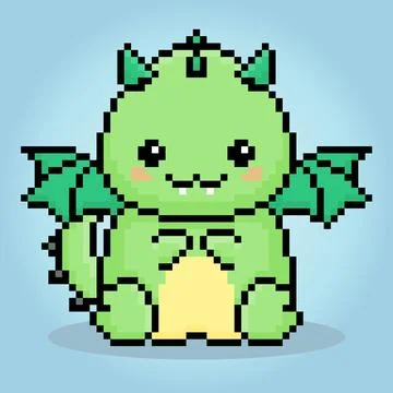 Pixel 8-bit dragon is sitting. Animals in vector illustrations Illustrazione stock