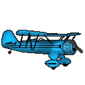 Pixel 8 bit drawn  antique blue propeller plane Stock Illustration