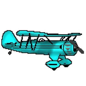 Pixel 8 bit drawn  antique blue propeller plane Stock Illustration