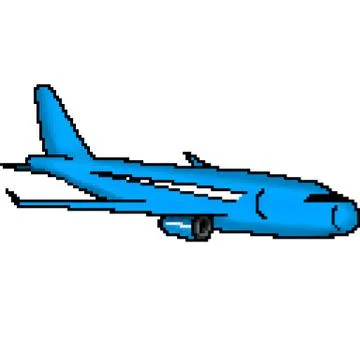 Pixel 8 bit drawn blue passenger jet plane Stock Illustration