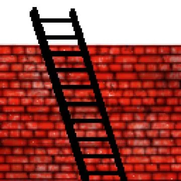 Pixel 8 bit drawn brick wall with a ladder leaning on it Stock Illustration