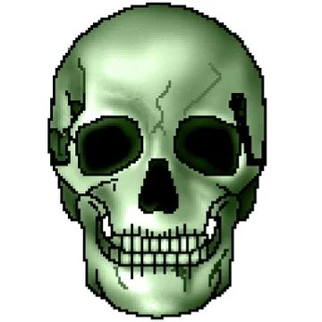 Pixel 8 bit drawn colorful shaded grinning skull Stock Illustration