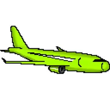 Pixel 8 bit drawn green passenger jet plane Stock Illustration