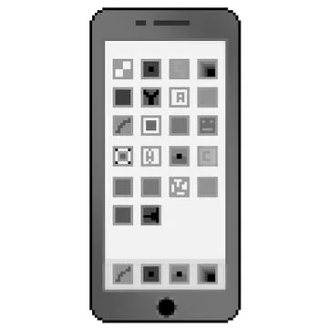 Pixel 8 bit drawn grey cell phone with generic apps on the screen Stock Illustration