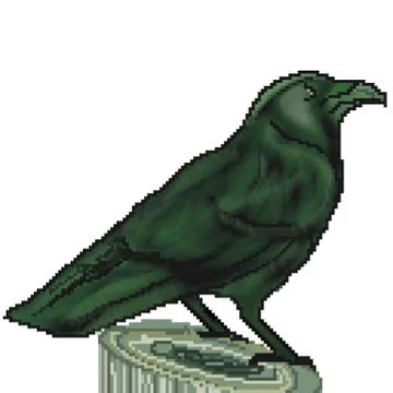 Pixel 8 bit drawn large raven perched on a stump Stock Illustration