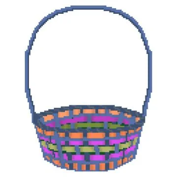 Pixel 8 bit drawn multicolored easter egg hunting basket Illustrazione stock