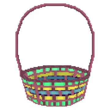 Pixel 8 bit drawn multicolored easter egg hunting basket Illustrazione stock