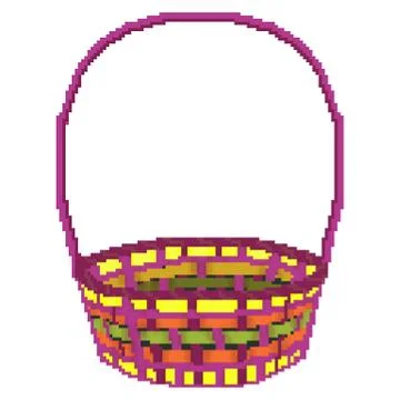 Pixel 8 bit drawn multicolored easter egg hunting basket Illustrazione stock
