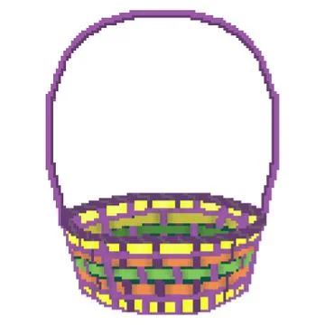 Pixel 8 bit drawn multicolored easter egg hunting basket Illustrazione stock