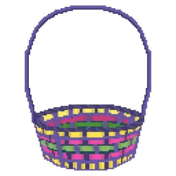 Pixel 8 bit drawn multicolored easter egg hunting basket Illustrazione stock