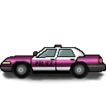 Pixel 8 bit drawn multicolored police cruiser with emergency lights Stock Illustration