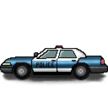 Pixel 8 bit drawn multicolored police cruiser with emergency lights Stock Illustration