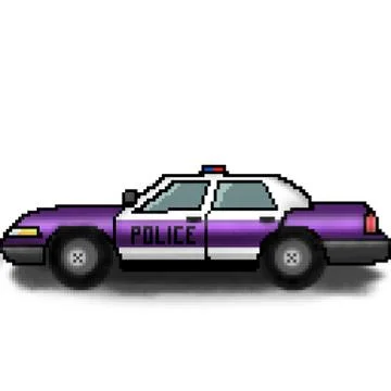 Pixel 8 bit drawn multicolored police cruiser with emergency lights Stock Illustration