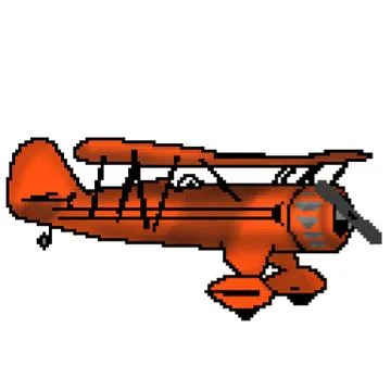 Pixel 8 bit drawn orange antique plane Stock Illustration