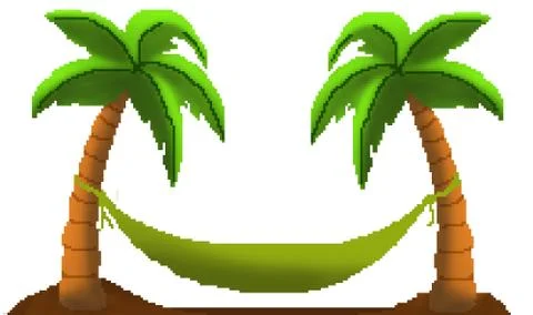 Pixel 8 bit drawn palm trees with hammock Stock Illustration