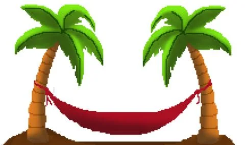Pixel 8 bit drawn palm trees with hammock Stock Illustration