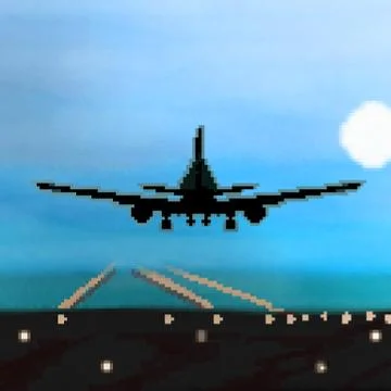 Pixel 8 bit drawn plane landing during nighttime flight Stock Illustration