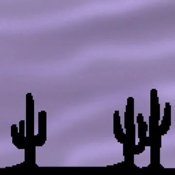 Pixel 8 bit drawn vivid desert sky with cactus foreground Stock Illustration
